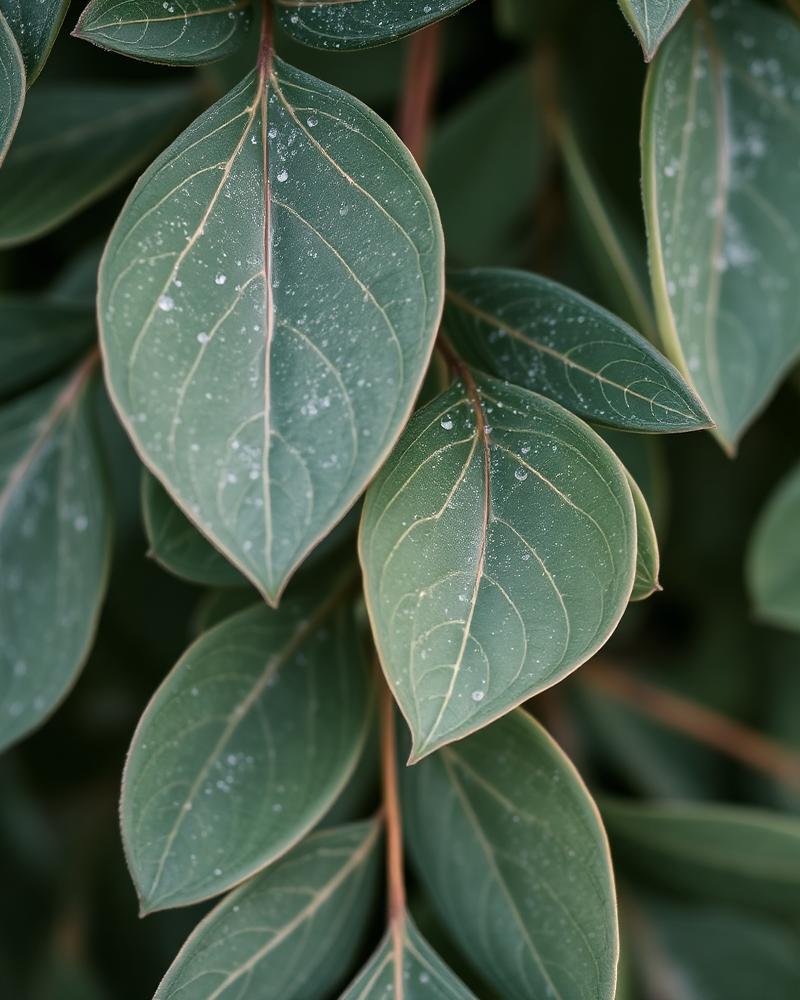 Eucalyptus leaves with morning dew