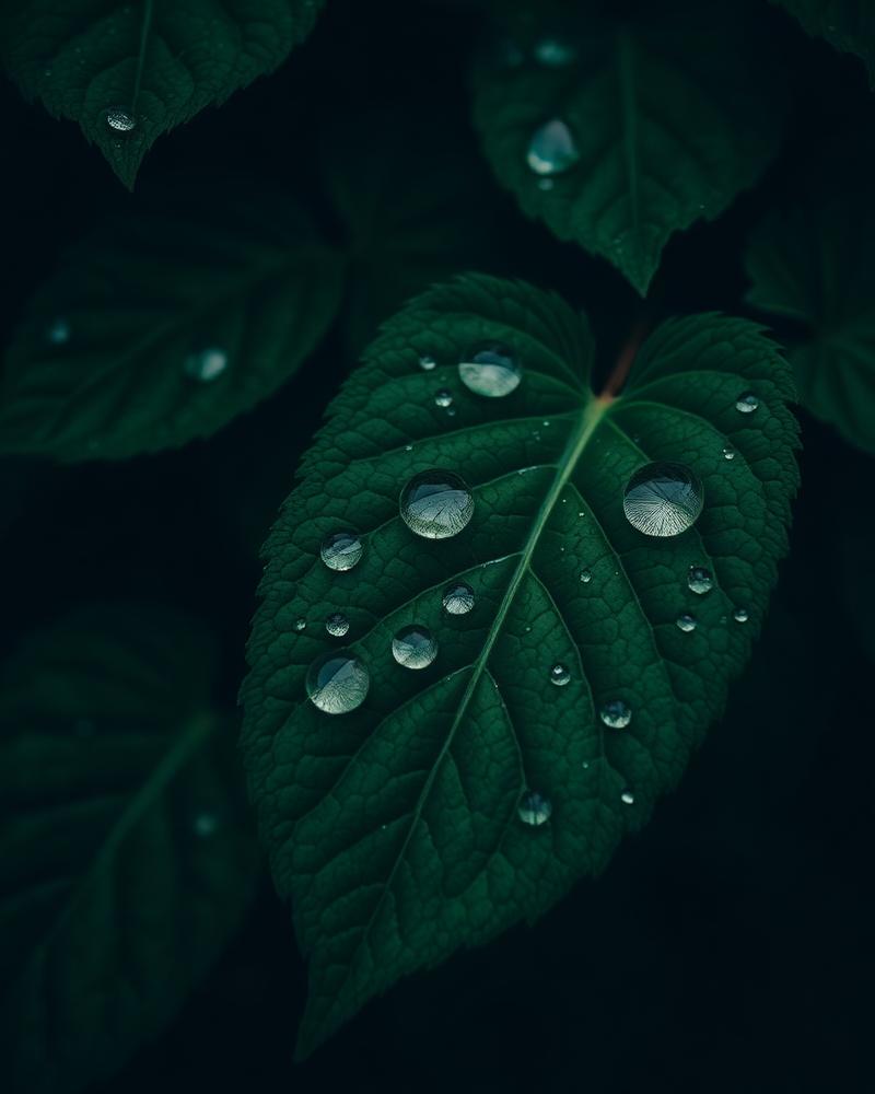 Patchouli leaves with dew drops